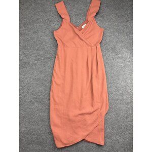 Bohme Dress Womens Medium Rose Drop Sly Fitted Midi Sleeveless Wrap Tulip Hem